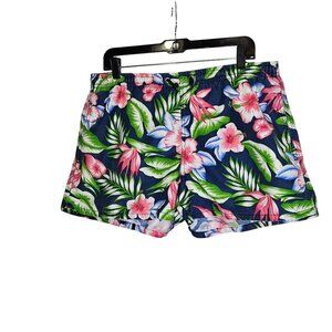 Zara Man Floral Print Swim Trunks Navy Multicolor Tropical Mesh‎ Lining XL